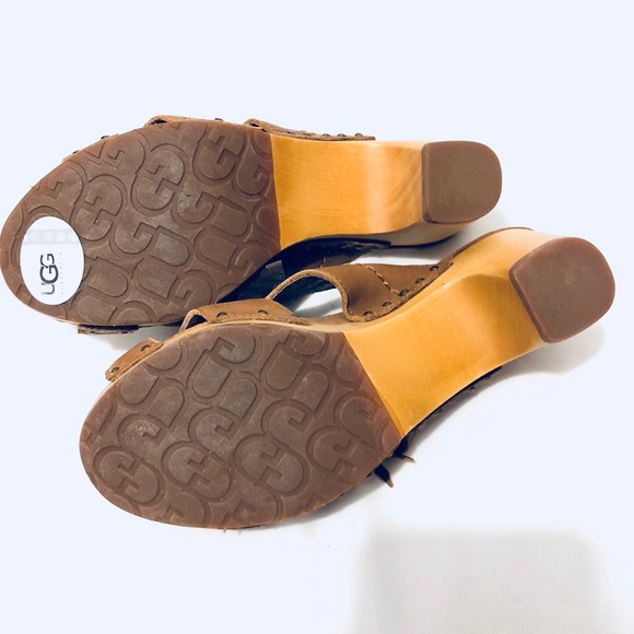 UGG Shaelyn SIZE 5 Leather Peep-toe Tassel Cloggs - Picture 6 of 7